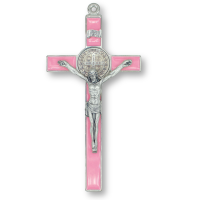 Buy St Benedict Pink Enamel & Silver Oxidized Wall Crucifix – 8