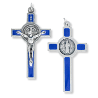 Buy St Benedict Blue Enamel Silver Oxidized Crucifix Pendant – 2 1