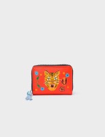 Frodo Black Leather Zip Around Wallet - Tiger and Snake Embroidery