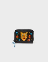 Frodo Black Leather Zip Around Wallet - Tiger and Snake Embroidery