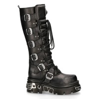 New Rock 272 Metallic Black Goth Leather Buckle Boots Punk
